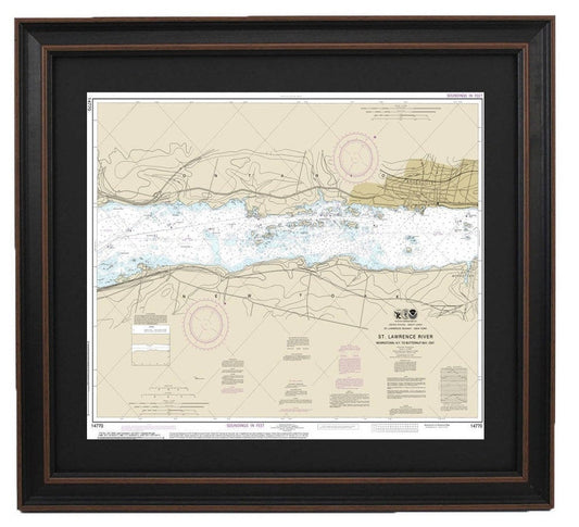 Framed Nautical Chart 14770 - St. Lawrence River, Morristown, N.Y. to Butternut, Ontario. NOAA 14770. Handmade in the USA.