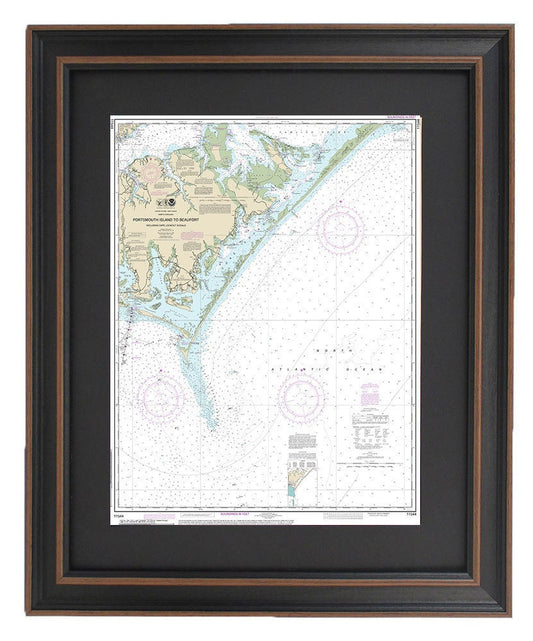 Framed Nautical Chart 11544 - Outer Banks - Portsmouth Island to Beaufort & Cape Lookout. NOAA 11544. Handmade in the USA.