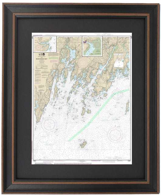 Framed Nautical Chart 13301 - Muscongus Bay, Maine. NOAA 13301. Handmade in the USA.