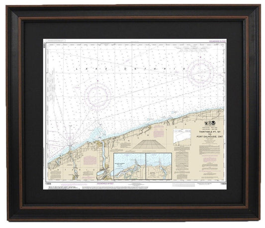 Framed Nautical Chart 14806 - Lake Ontario - ThirtyMile PT, NY to Port Dalhouse, Ontario. NOAA 14806.