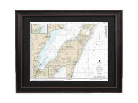 Framed Nautical Chart 14910 - Lake Michigan Lower Green Bay. NOAA 14910. Handmade in the USA.