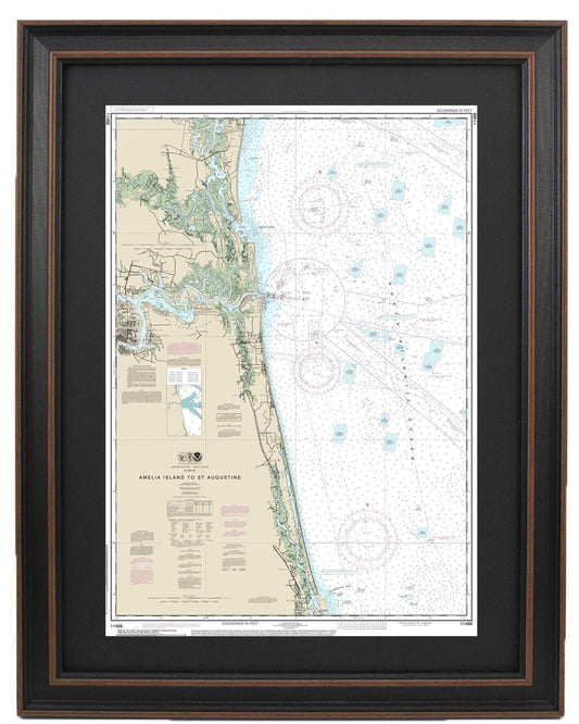 Framed Nautical Chart 11488 - Amelia Island to St. Augustine. NOAA 11488. Handmade in the USA.