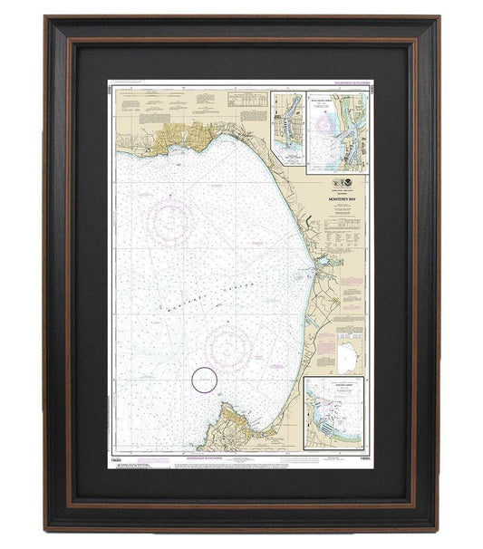 Framed Nautical Chart 18685 - Monterey Bay and Monterey Harbor. NOAA 18685. Handmade in the USA.