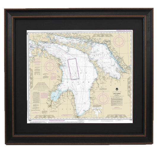 Framed Nautical Chart 14860 - Lake Huron. NOAA 14860. Handmade in the USA.