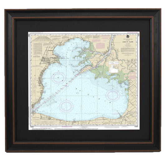 Framed Nautical Chart 14850 - Lake St. Clair. NOAA 14850. Handmade in the USA.