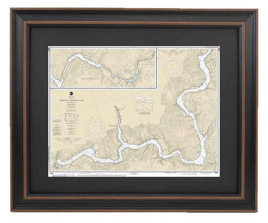 Framed Nautical Chart 18551 - Southern Franklin D. Roosevelt Lake. NOAA 18551. Handmade in the USA.
