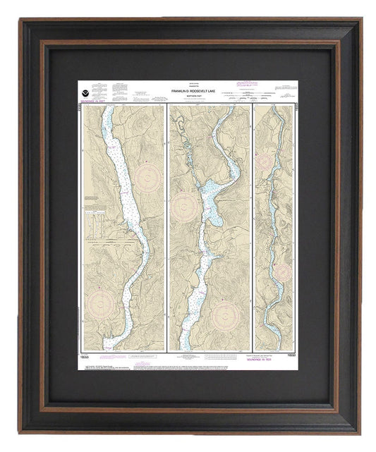 Framed Nautical Chart 18553 - Northern Franklin D. Roosevelt Lake. NOAA 18553. Handmade in the USA.