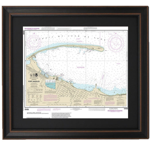 Framed Nautical Chart 18468 - Port Angeles. NOAA 18468. Handmade in the USA.