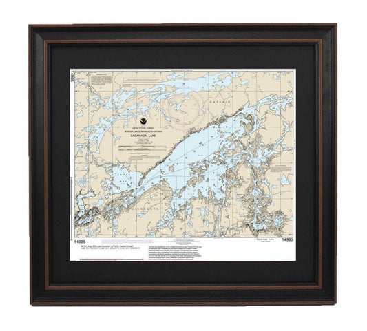 Framed Nautical Chart 14985 - Saganaga Lake, Minnesota. NOAA 14985. Handmade in the USA.