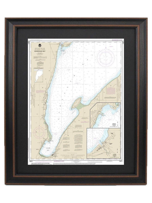 Framed Nautical Chart 14971 - Keweenaw Bay. Lake Superior, Michigan. NOAA 14971. Handmade in the USA.