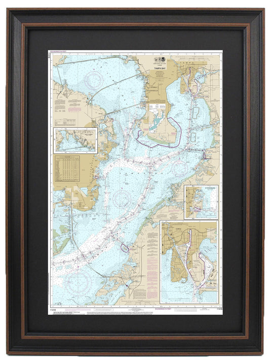 Framed Nautical Chart 11416 - Tampa Bay. NOAA 11416. Handmade in the USA.