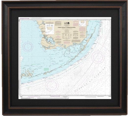 Framed Nautical Chart 11450 - Fowey Rocks to American Shoal. NOAA 11450. Handmade in the USA.