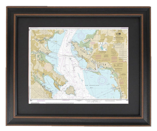 Framed Nautical Chart 18653 - San Francisco Bay-Angel Island to Point San Pedro. NOAA 18653. Handmade in the USA.