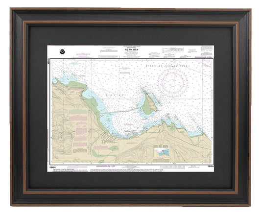 Framed Nautical Chart 18484 - Neah Bay. NOAA 18484. Handmade in the USA.
