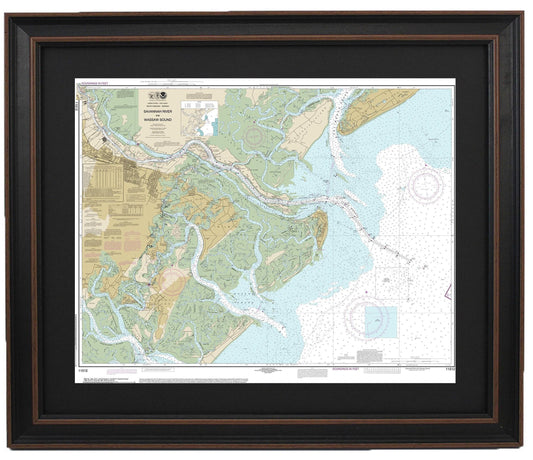 Framed Nautical Chart 11512 - Savannah River and Wassaw Sound. NOAA 11512. Handmade in the USA.