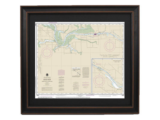 Framed Nautical Chart 14931 - Grand River, Michigan. NOAA 14931. Handmade in the USA.