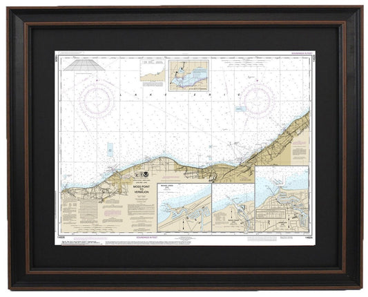 Framed Nautical Chart 14826 - Lake Erie. Moss Point to Vermilion. NOAA 14826. Handmade in the USA.