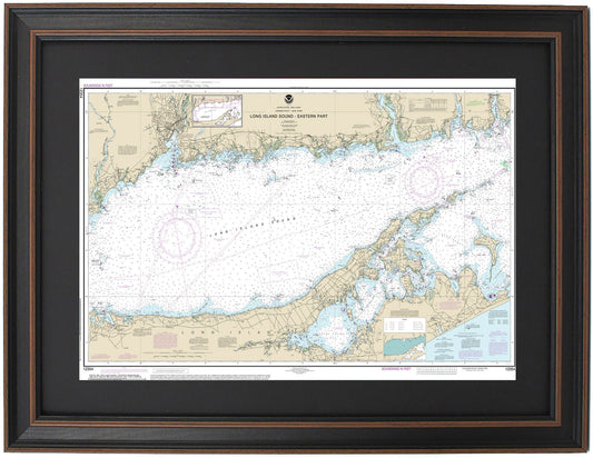 Framed Nautical Chart 12354 - Long Island Sound, NY. Eastern Part. NOAA 12354. Handmade in the USA.