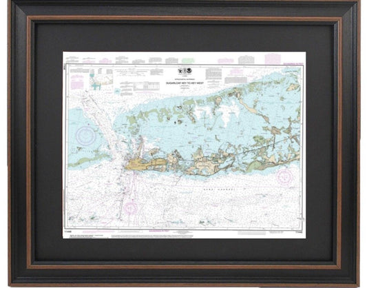 Framed Nautical Chart 11446 - Intracoastal Waterway. Sugarloaf Key to Key West. NOAA 11446. Handmade in the USA.