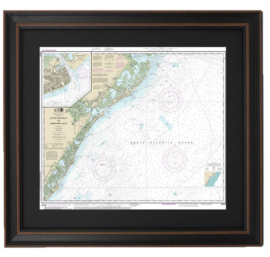 Framed Nautical Chart 12318 - Little Egg Harbor to Hereford Inlet. NOAA 12318. Handmade in the USA.