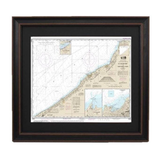 Framed Nautical Chart 14823 - Lake Erie, Sturgeon Point to Twentymile Creek. NOAA 14823. Handmade in the USA.