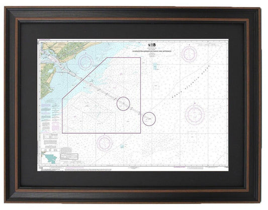 Framed Nautical Chart 11528 - Charleston Harbor Entrance and Approach. NOAA 11528. Handmade in the USA.
