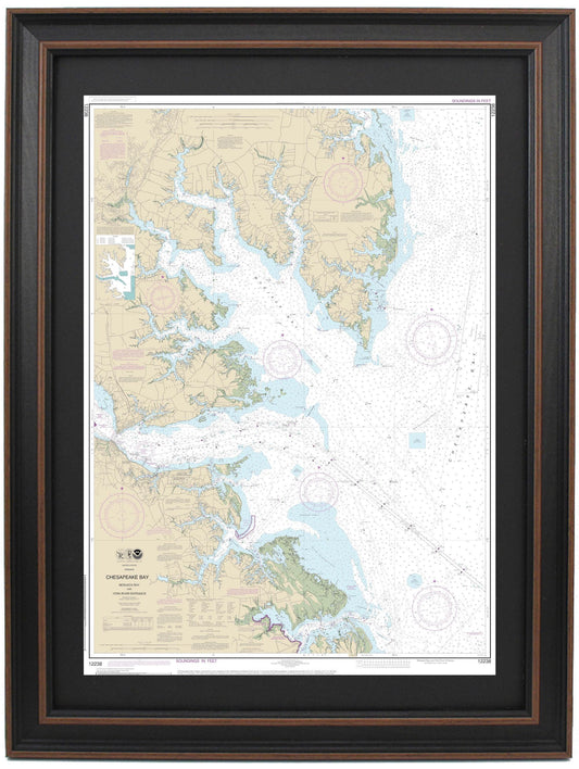 Framed Nautical Chart 12238 - Chesapeake Bay. Mobjack Bay and York River Entrance. NOAA 12238. Handmade in the USA.