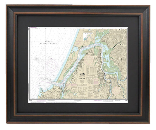 Framed Nautical Chart 18587 - Coos Bay, Oregon. NOAA 18587. Handmade in the USA.