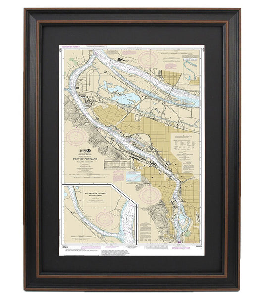 Framed Nautical Chart 18526 - Port of Portland. Including Vancouver and Southern Multnomah Channel. NOAA 18526. Handmade in the USA.