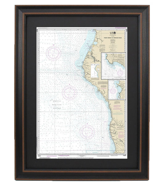 Framed Nautical Chart 18620 - Point Arena to Trinidad Head. Rockport Landing. Shelter Cove. NOAA 18620. Handmade in the USA.
