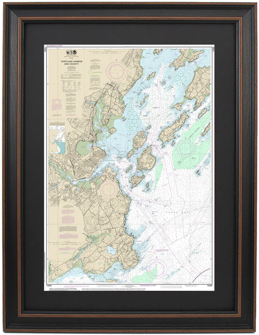 Framed Nautical Chart 13292 - Portland Harbor. NOAA 13292. Handmade in the USA.