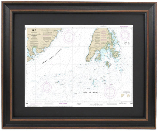 Framed Nautical Chart 13392 - Grand Manan Channel, Maine. NOAA 13392. Handmade in the USA.