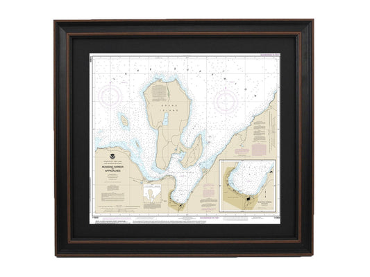 Framed Nautical Chart 14969 - Munising Harbor, Lake Superior, Michigan. NOAA 14969. Handmade in the USA.