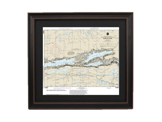 Framed Nautical Chart 14982 - North Lake, Minnesota. NOAA 14982. Handmade in the USA.
