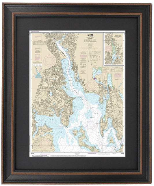 Framed Nautical Chart 13224 - Providence River (Head of Narragansett Bay). NOAA 13224. Handmade in the USA.