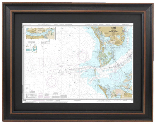 Framed Nautical Chart 11415 - Tampa Bay Entrance. NOAA 11415. Handmade in the USA.