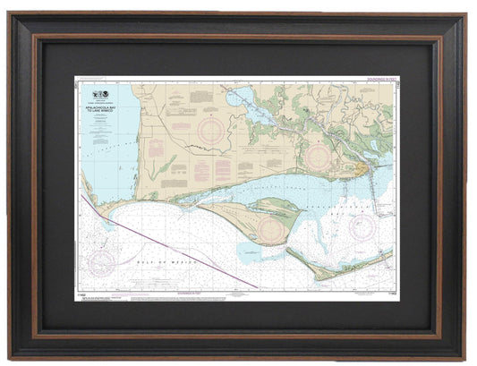 Framed Nautical Chart 11402 - Intracoastal Waterway. Apalachicola Bay to Lake Wimico. NOAA 11402. Handmade in the USA.
