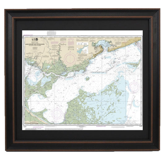 Framed Nautical Chart 11371 - Lake Borgne and Approaches Cat Island to Point Aux Herbes. NOAA 11371. Handmade in the USA.