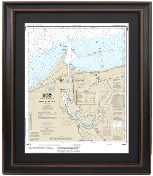 Framed Nautical Chart 14837 - Fairport Harbor, Lake Erie. NOAA 14837. Handmade in the USA.
