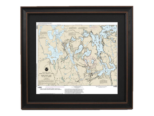 Framed Nautical Chart 14992 - Sand Point Lake to Lac la Croix, Minnesota. NOAA 14992. Handmade in the USA.