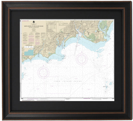 Framed Nautical Chart 12369 - North Shore of Long Island Sound. Stratford to Sherwood Point. NOAA 12369. Handmade in the USA.