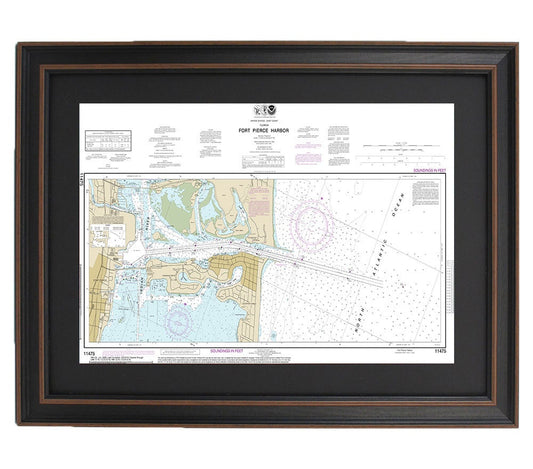 Framed Nautical Chart 11475 - Fort Pierce Harbor. NOAA 11475. Handmade in the USA.