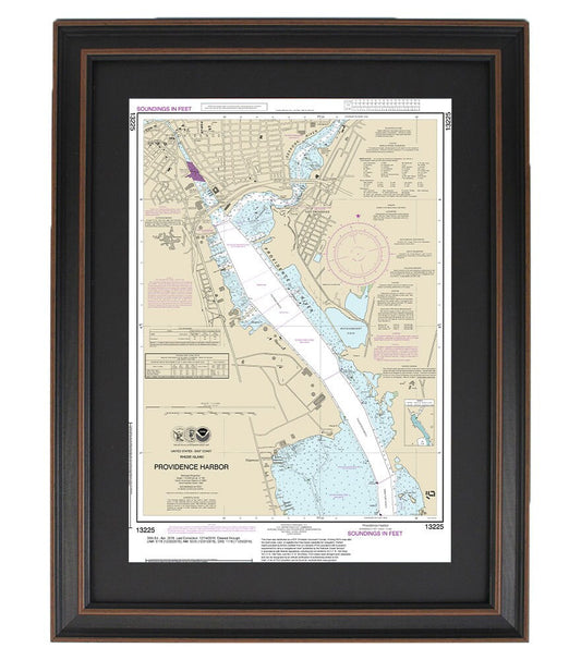 Framed Nautical Chart 13225 - Providence Harbor. NOAA 13225. Handmade in the USA.