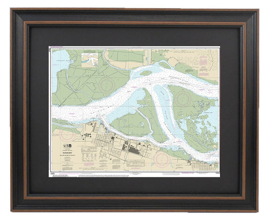 Framed Nautical Chart 18659 - Suisun Bay. Mallard Island to Antioch. NOAA 18659. Handmade in the USA.
