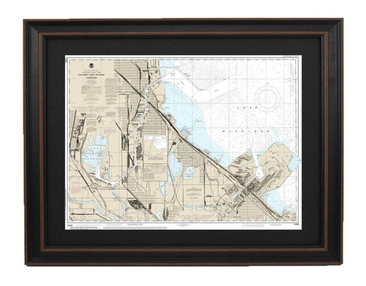 Framed Nautical Chart 14929 - Lake Michigan Calumet and Indiana Harbors. NOAA 14929. Handmade in the USA.