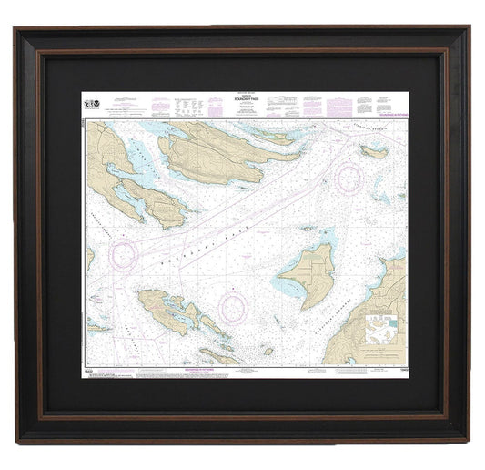 Framed Nautical Chart 18432 - Boundary Pass. NOAA 18432. Handmade in the USA.
