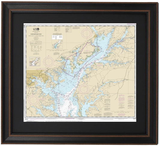 Framed Nautical Chart 12273 - Chesapeake Bay. Sandy Point to Susquehanna River. NOAA 12273. Handmade in the USA.