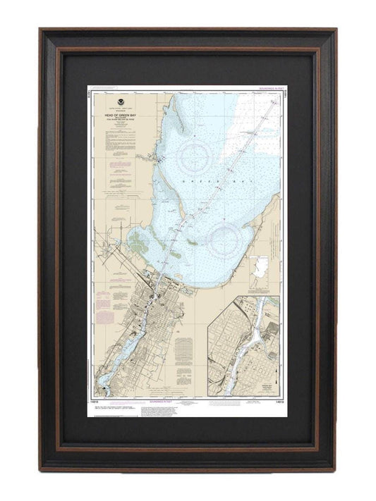 Framed Nautical Chart 14918 - Head of Green Bay, Wisconsin. NOAA 14918. Handmade in the USA.