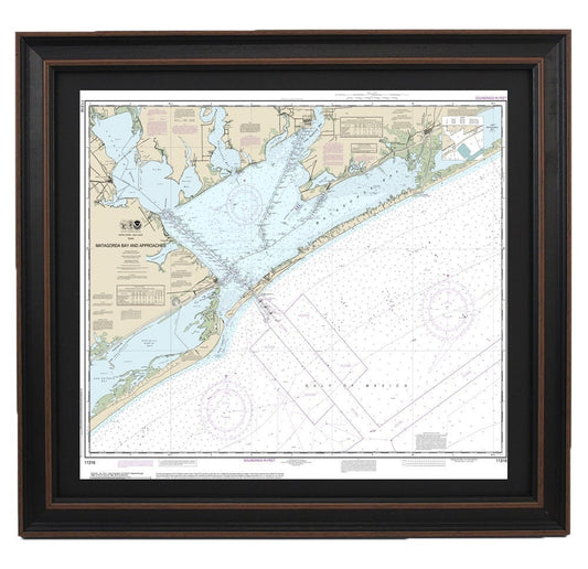 Framed Nautical Chart 11316 - Matagorda Bay and Approaches. NOAA 11316. Handmade in the USA.