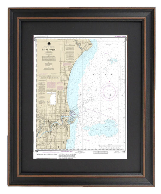 Framed Nautical Chart14925  - Racine Harbor. NOAA 14925. Handmade in the USA.